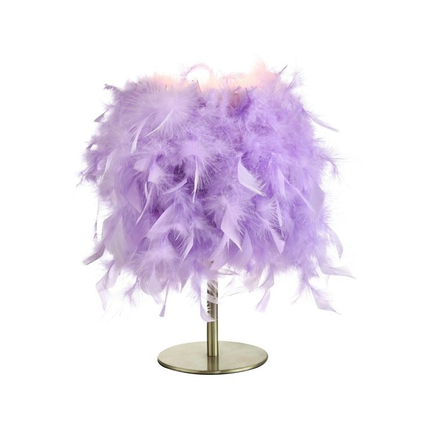 Modern and Chic Real Lilac Feather Table Lamp with Satin Nickel Base and Switch Image 2