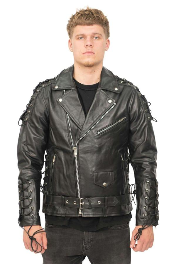 Infinity Leather Mens Embossed Brando Leather Biker Jacket-Chicago