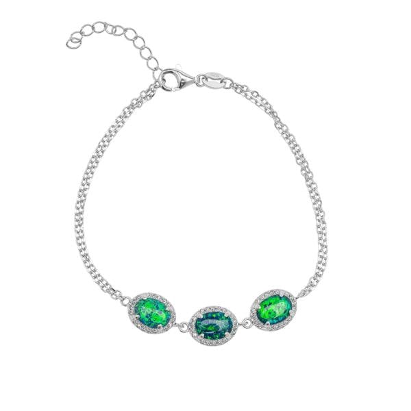 Spero London Sterling Silver Green Opal Halo Bracelet