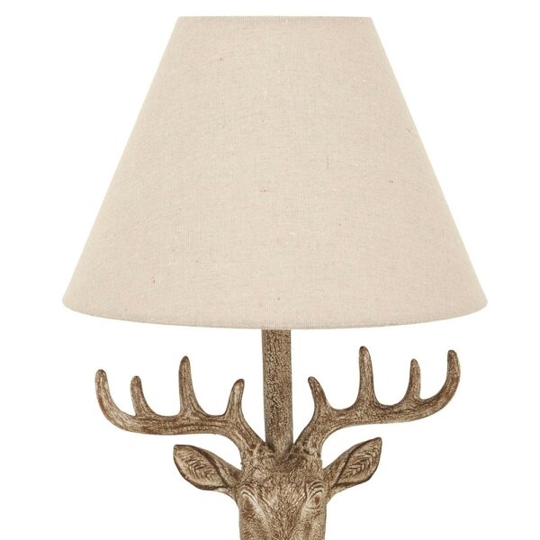 Wyld Haus Whisperfern Stonewashed Stag Head Table Lamp With Linen Shade
