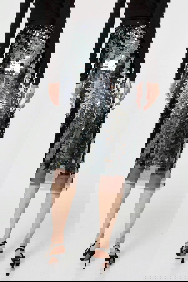 Green | Sequin Embellished Mesh Layer Midi Skirt
