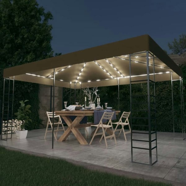 Berkfield Gazebo with LED String Lights 3x4 m Taupe