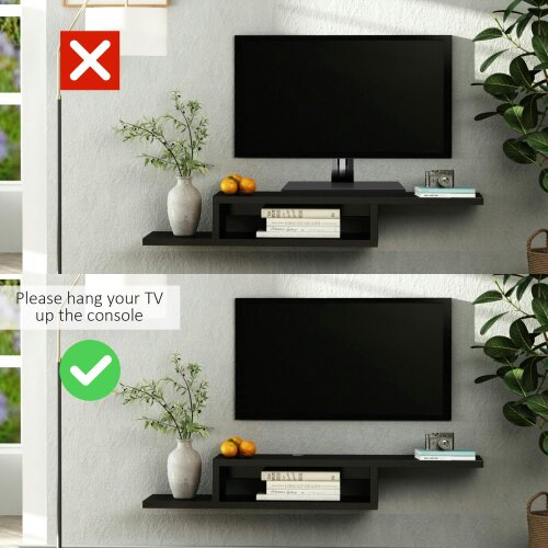 Wyld Haus Mika Mael 152cm Wooden Black Wall Mounted Floating TV Unit With Open Shelving And Cable Ports