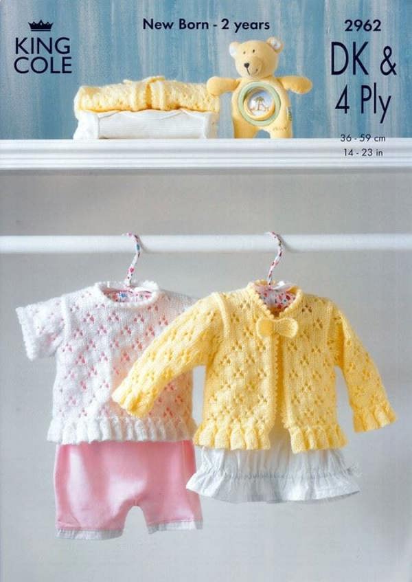 King Cole Baby Knitting Pattern 2962, Tops, Cardigans for Baby, New Born - 18 Months - Advanced