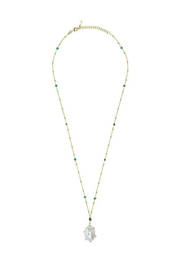 Latelita Polka Dot Baroque Pearl Pendant Necklace Gold Emerald