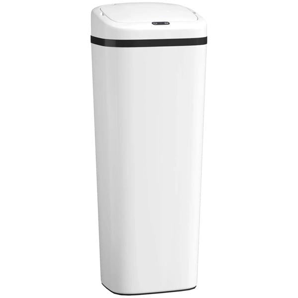White stainless steel 50L sensor trash bin with closed lid.