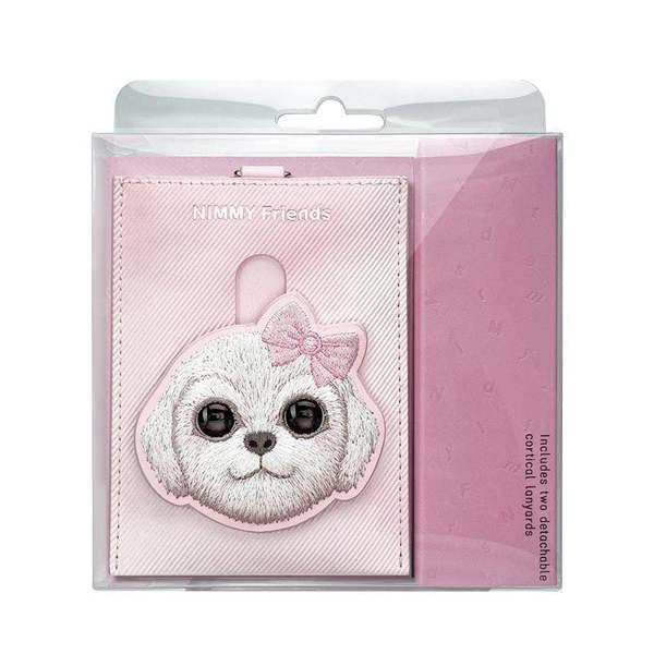 Nimmy Friends Nimmy Big Eye Cute Pet Bischon Fraise Dog  Face Card Sleeve Holder Pink - N-XDY-KT-02-A