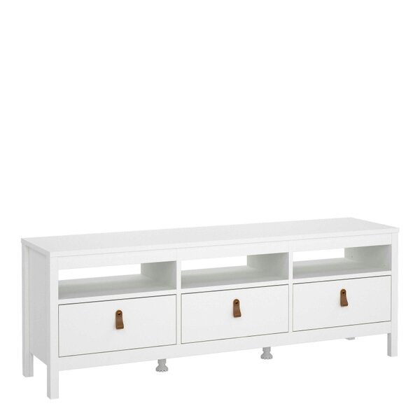 Wyld Haus Wildberry Matt White Wooden TV Unit 3 Drawers Leather Handles
