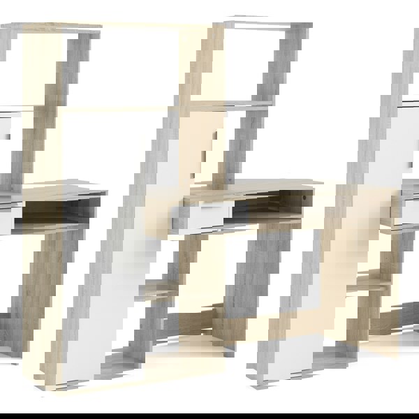 Furniture To Go Function Plus Desk Multi-Functional Desk with Drawer and 1 Door in White and Oak