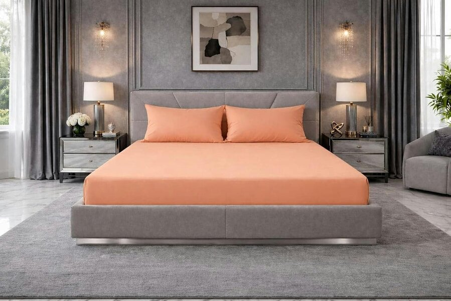 Night Zone Extra Deep Fitted Sheet 40cm – Polycotton Easy Care Bed Sheet - Peach