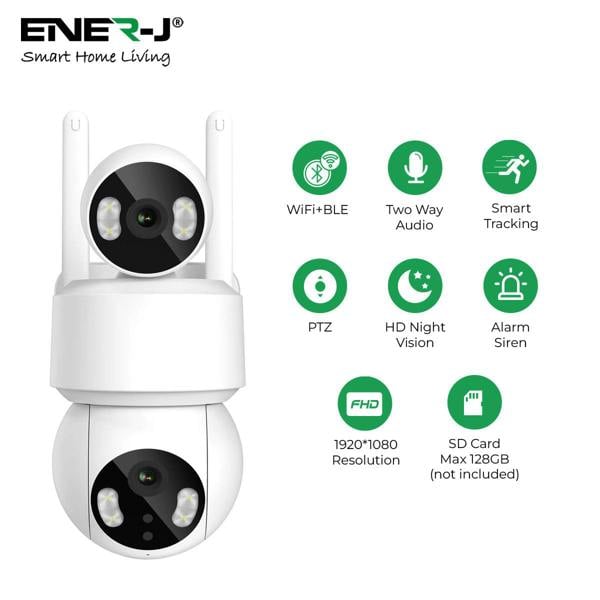 ENER-J Smart Wi-Fi Dual Lens Outdoor Dome IP Camera - White Housing, IP65