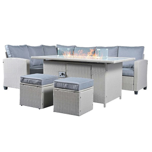 Outdoor Living The Conwy 8 Seat Corner Gas Firepit Rattan Dining Set