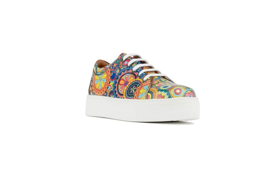 Embassy London Camila - Signature Print - Women's chunky sole leather trainer in colourful print