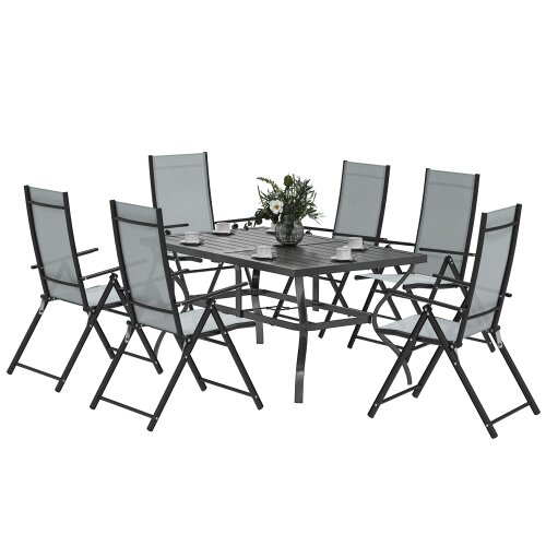 Wyld Haus Mamoka 6 Seater Steel and Grey Mesh Outdoor Dining Set with Parasol Hole