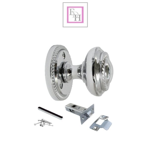 EDH Door Hardware Polished Chrome Georgian Round Door Knobs with Tubular Latch – 1 Pair