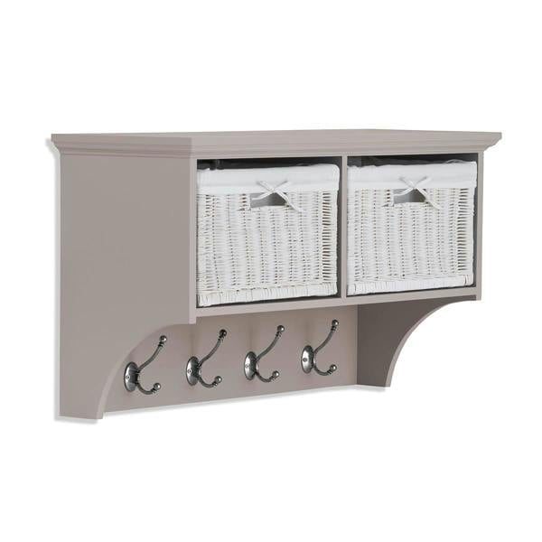 Statement Furniture Tetbury Hanging Shelf with 2 White Wicker Baskets. Wallmounted Coat Rack Assembled