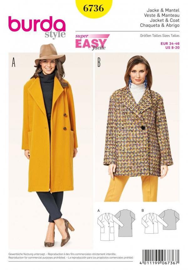 Burda Sewing Pattern 6736 Coats and Jackets For Women, 8 to 20 - Easy