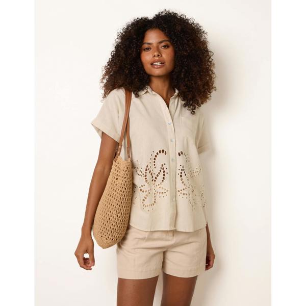 Blue Vanilla Broidered Hem Short Sleeve Shirt