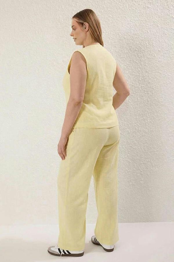 WOVCOR 2- Piece Wide Leg Linen Look Top and Bottom Set with Drawstring Front