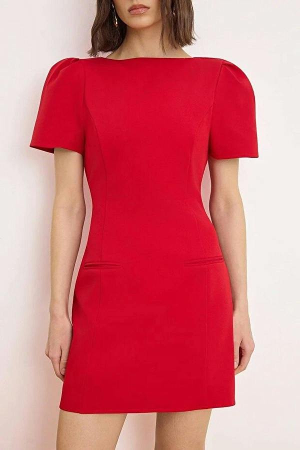 Pocket Detail Balloon Sleeve Mini Dress