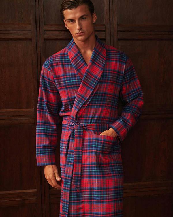 British Boxers Men's Brushed Cotton Dressing Gown – Iona Red Tartan
