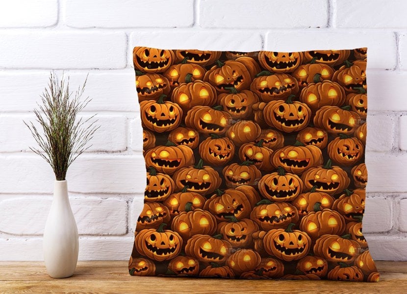 Warren Reed Grinning Lanterns Pumpkins With Glowing Eyes Cushions