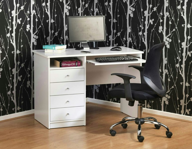 Dorel Home Marymount Desk with Sliding Shelf & 3 Drawers in White
