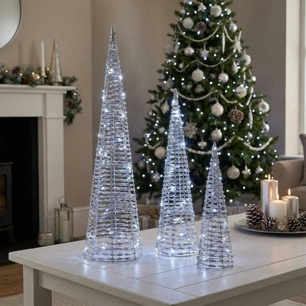 Garden Greatness GlitterTwist Silver LED Light Tree Set of 3