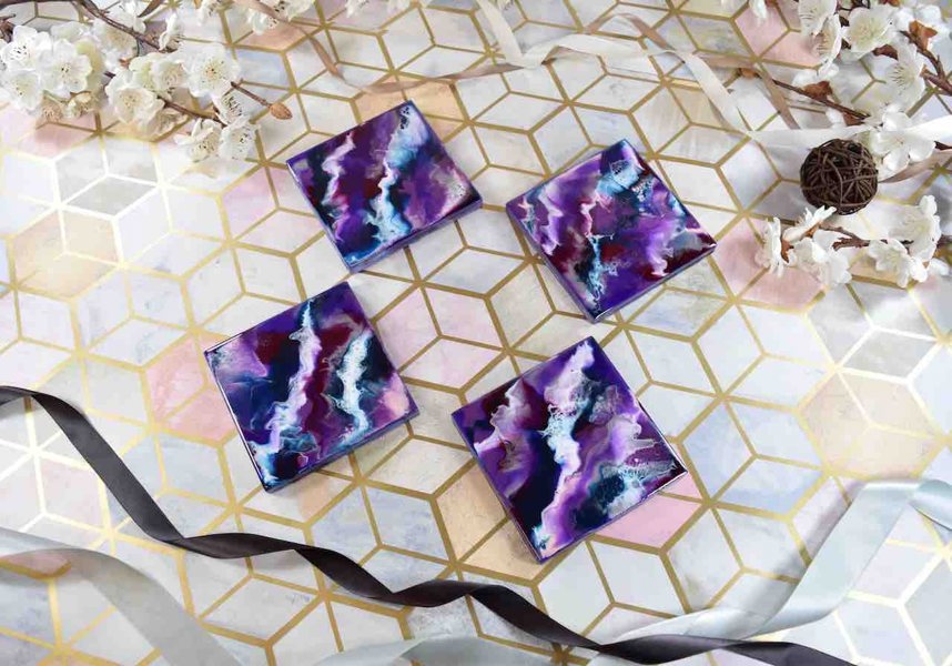 Kate Chesters Art Purple Drinks Coasters Set of 4