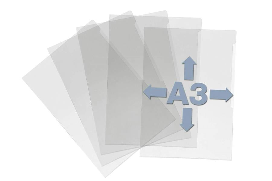 Durable Plastic Cut Flush PREMIUM Document Wallet Folder | 10 Pack | A3 Clear