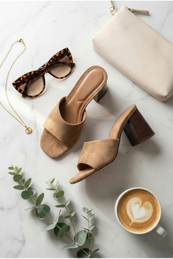 Rosa Womens Square Toe Block Heel Mules - Taupe