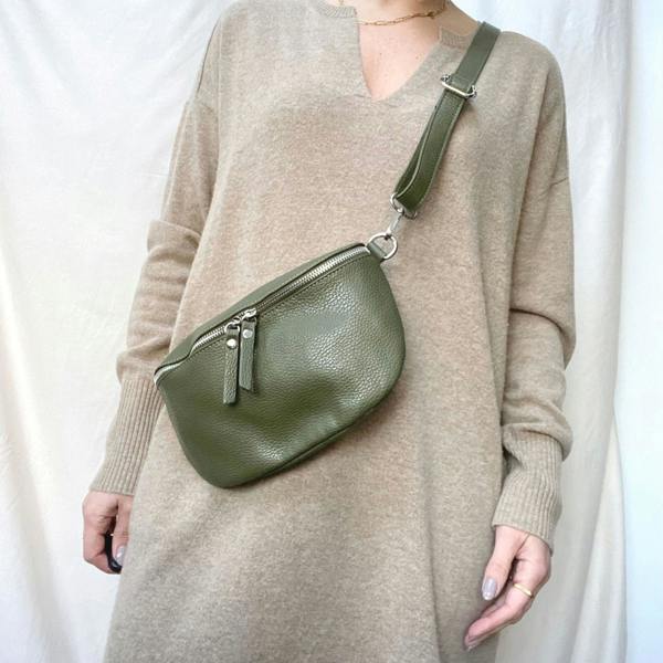 Khaki leather bumbag