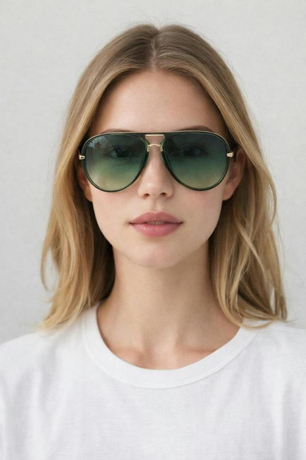 SVNX Bold Aviator Metal Arm Sunglasses In Green In Green