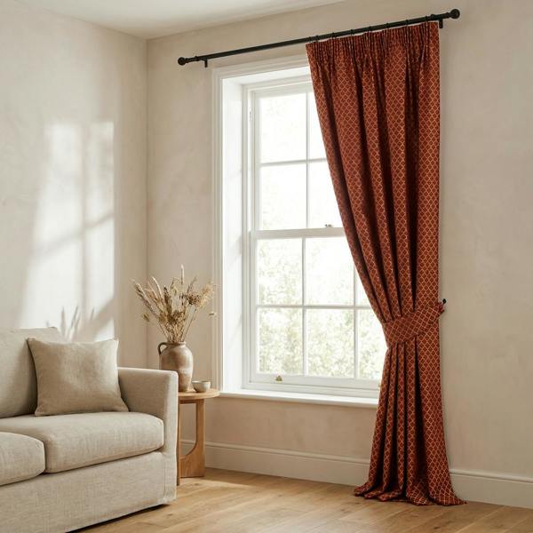 Sicily made-to-measure curtains in Wine, styled in a living room