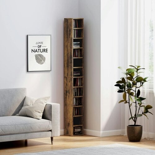Wyld Haus Nedito Wood Rustic Brown Tall Narrow Media Storage Tower With 204 Disc Capacity