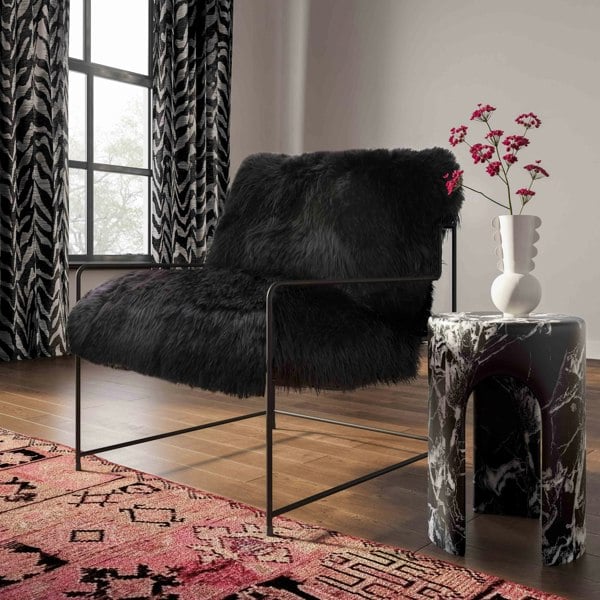 Furniture Edit Kimi Black Genuine Sheepskin Occasional Accent Chair