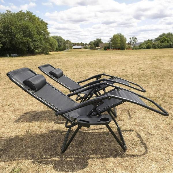 Shatchi Set of 2 Zero Gravity Garden Chairs - Padded Recliner Loungers