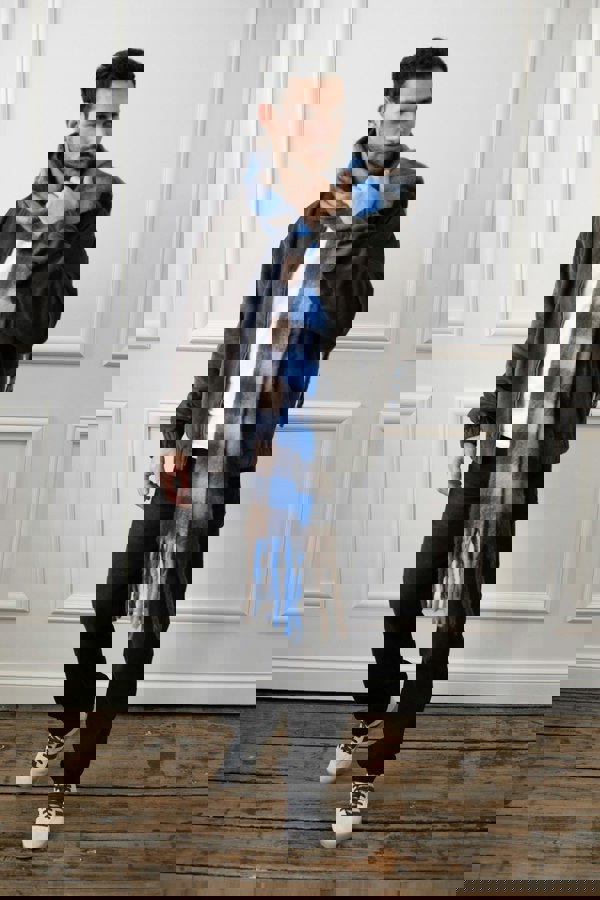 SVNX Chunky Scarf in Brown and Blue Check