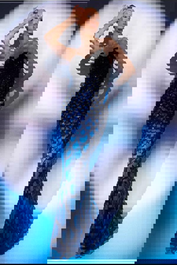 Diamante Strap Fish Scale Sequin Maxi Dress - Black DR4276