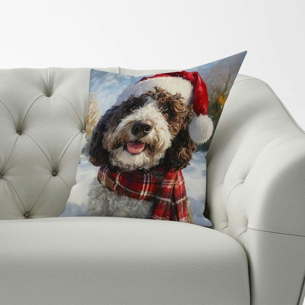 Warren Reed Snowy Christmas Spanish Water Dog Cushion