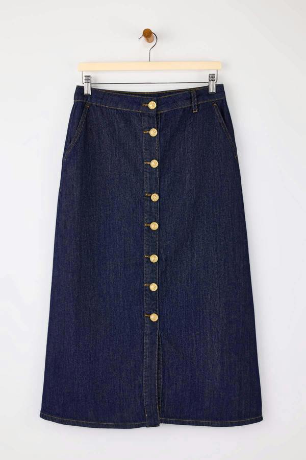 WOVCOR Button Detail Midi Denim Skirt