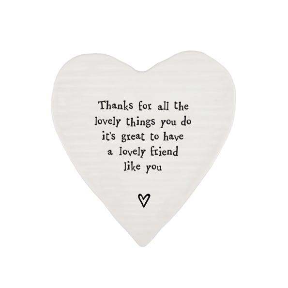 Porcelain Heart Coaster – “Thanks for all the lovely things you do” Sentimental Gift