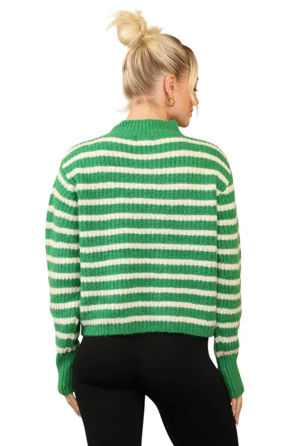 Cosy Striped Jumper with Mock Neck – Soft Acrylic Knit G/W - Elaina Fashion