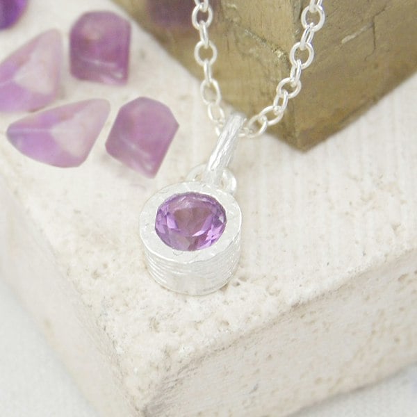 Amethyst February Birthstone Sterling Silver Pendant Necklace