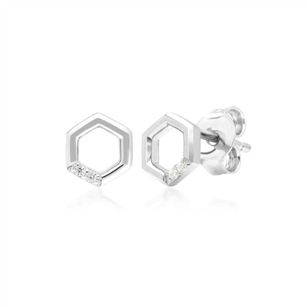 162E0270019-162R0392019 Diamond Pave Hexagon Stud Earring & Ring Set in 9ct White Gold 2