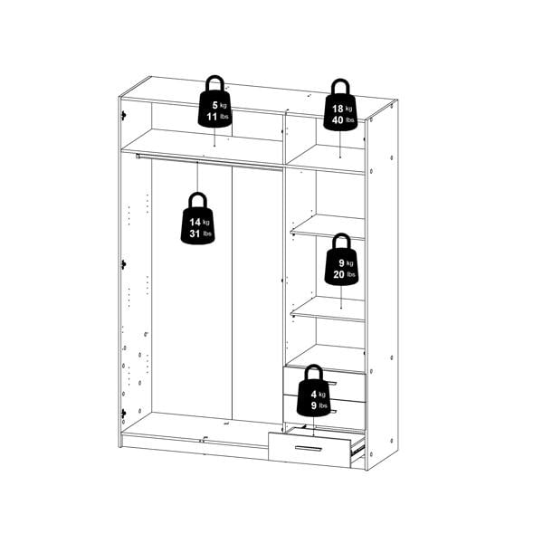 Furniture To Go Sprint Wardrobe with 3 Doors + 3 Drawers in Cashmere