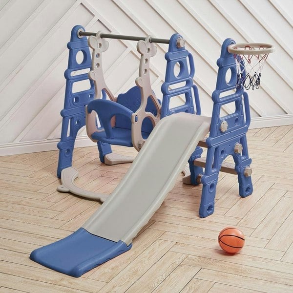 Kids Toddler Swing and Slide Set with Basketball Hoop Swing Sets & Playsets Living and Home Blue