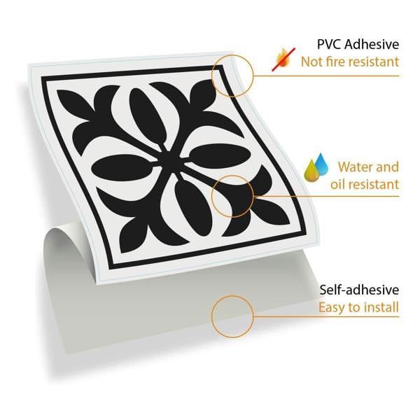 WT1574 - Emma Monocromatic Black Victorian Wall Tile Sticker Set - 15 x 15 cm (6 x 6 in) - 24 pcs