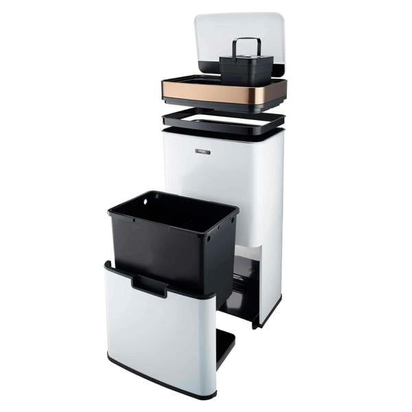 Cooks Professional 75L Sensor Recycling Bin with Food Caddy | White / Copper