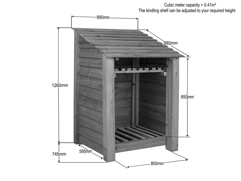 Arbor Garden Solutions Wooden Log Store with Shelf W-99cm, H-126cm Or 180cm, D-88cm